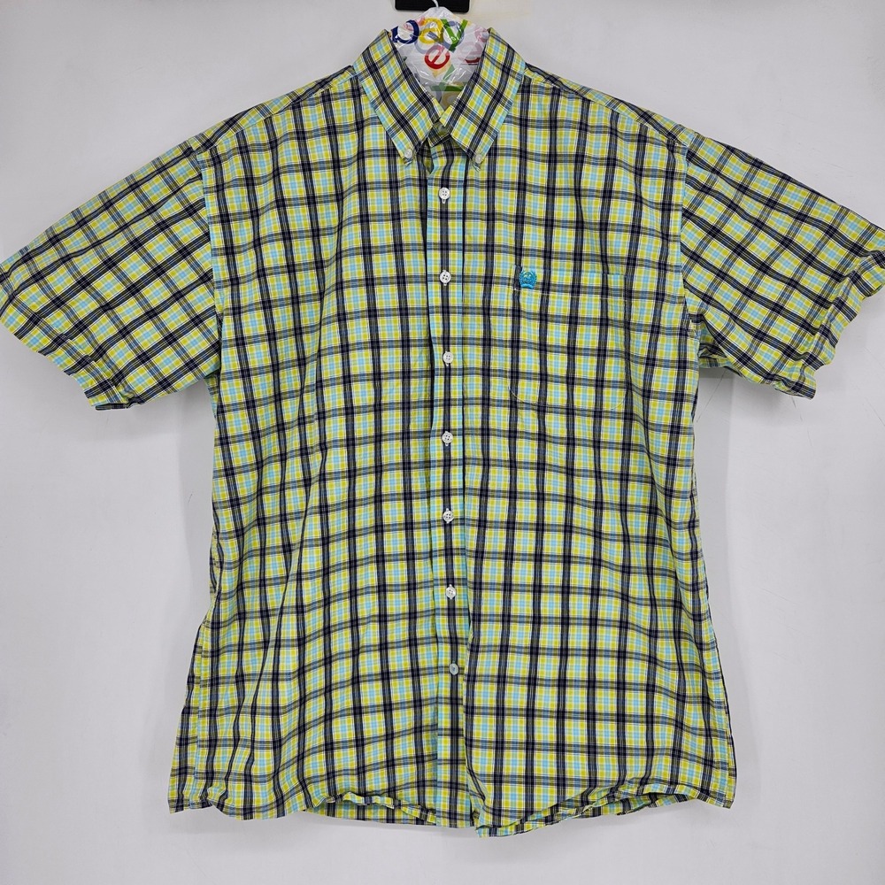 Cinch Shirt Mens Medium Button Down Western Rodeo Short Sleeve Green Plaid